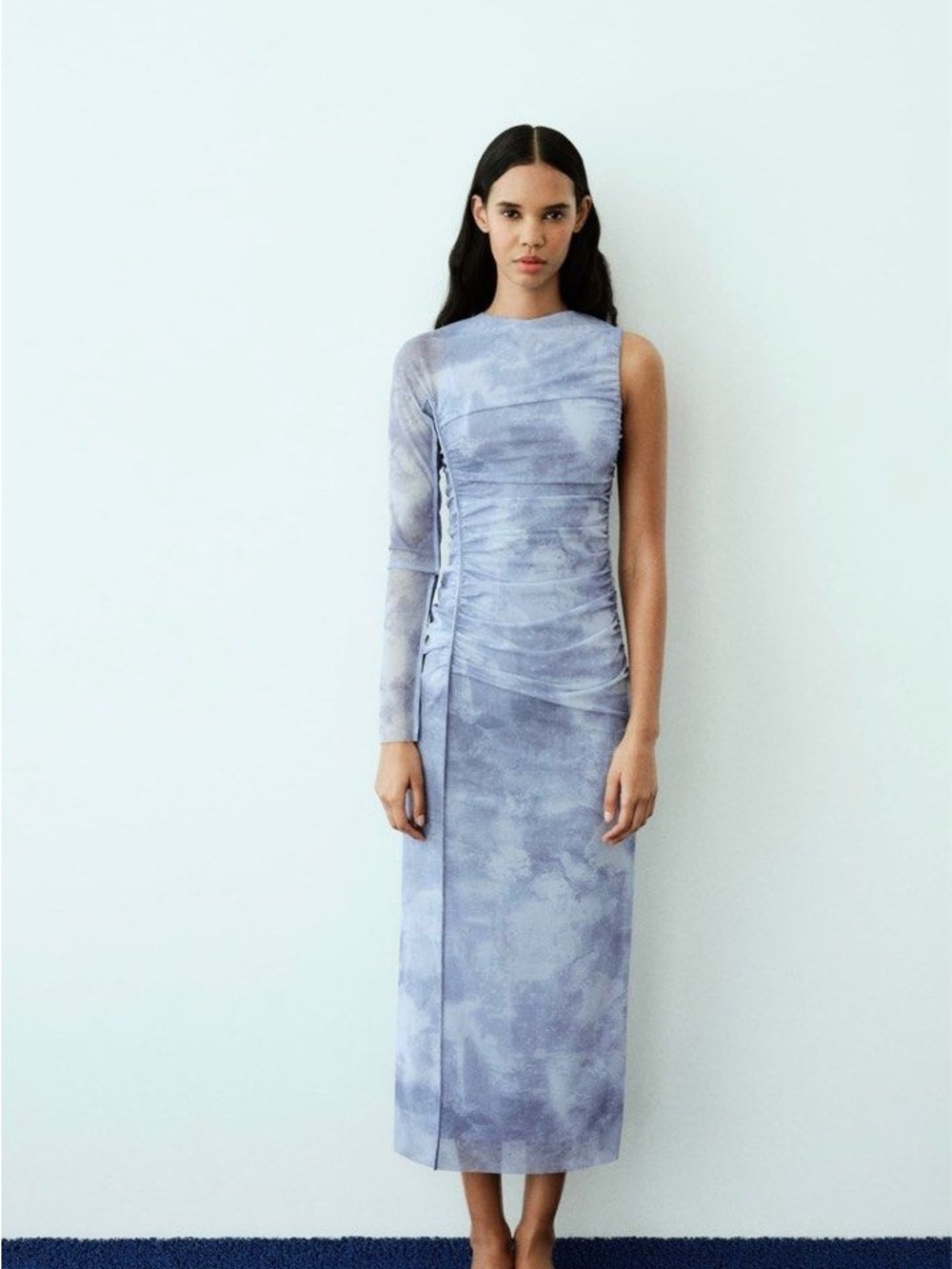 Zara One-Shoulder Cloud Wash Midi Dress in Light Lavender